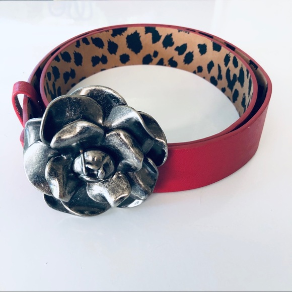 Betsey Johnson Accessories - Betsey Johnson Gunmetal Rose Buckle Red Belt Betsey Johnson Accessories - Betsey Johnson Gunmetal Rose Buckle Red Belt